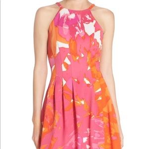 Vince Camuto Abstract Pink/Orange Fit &Flare Dress